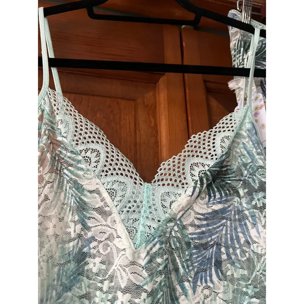 NWT In Bloom by Jonquil Women's Lace Cami & Shorts Pajama Set Aqua Palm Size XL